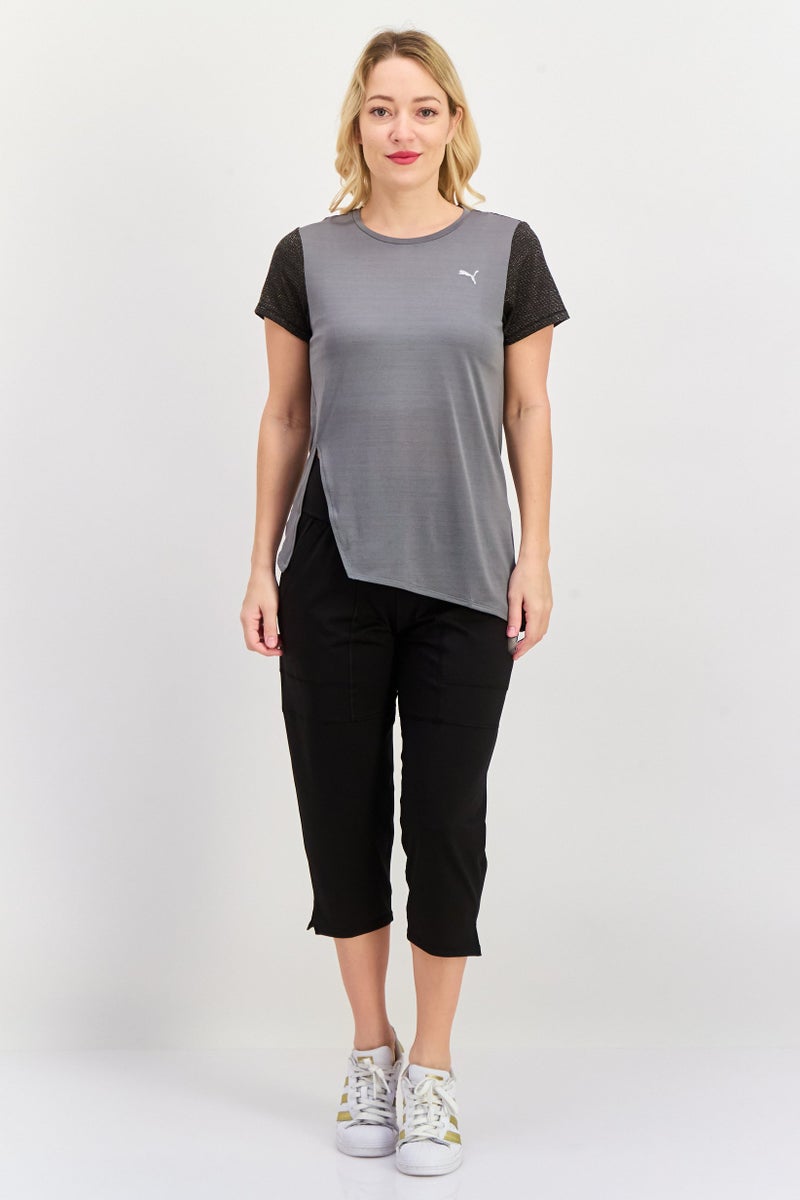 PUMA تي شيرت جري نسائي بقصة عادية بأكمام قصيرة، رمادي - Image 4